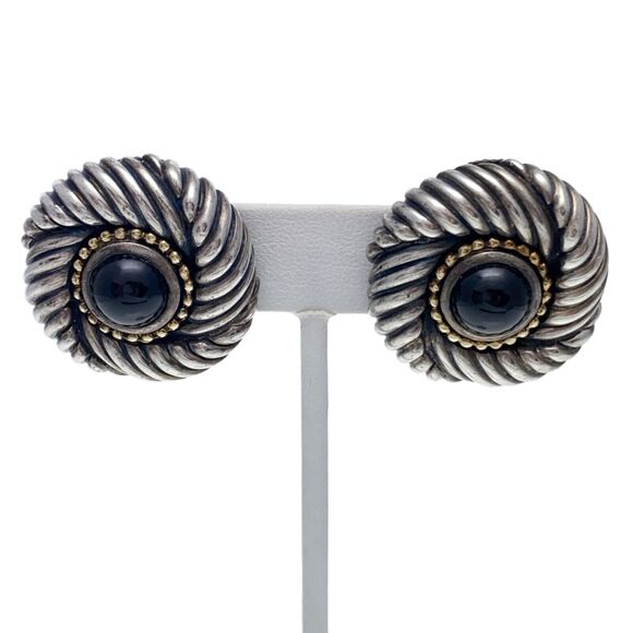 Heavy 31.6g Vintage Sterling Silver 925 Gold Tone Red Garnet Clip On Earrings - Picture 7 of 8